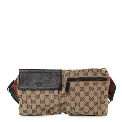Gucci GG Monogram Web Double Pocket Belt Bag Dark Brown 1 of 9