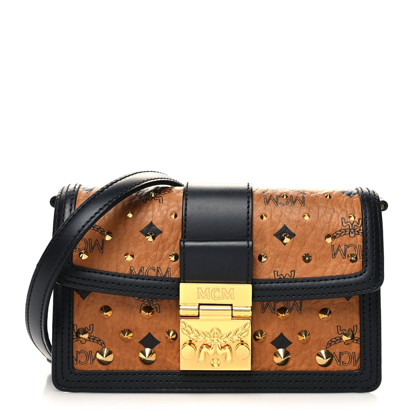 Visetos Monogram Studded Mini Tracy Crossbody Bag Cognac