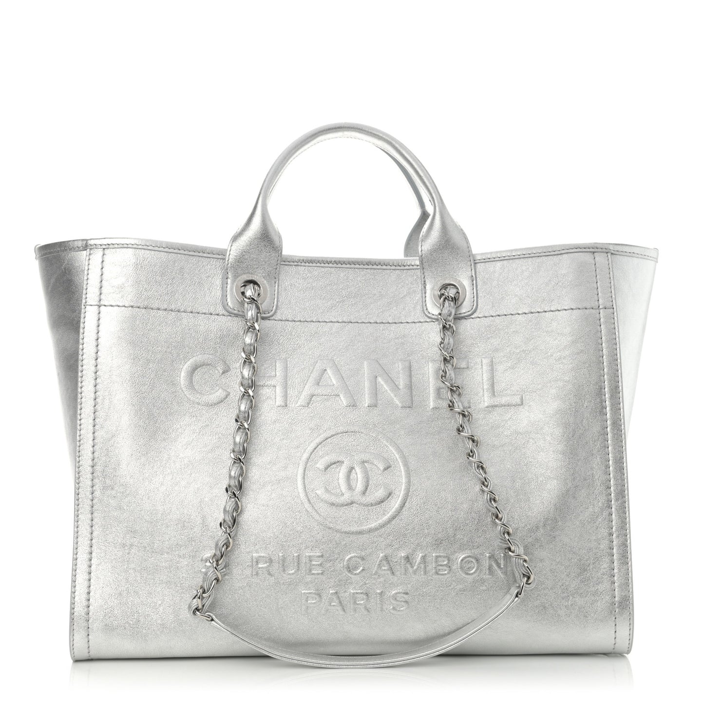 Metallic Calfskin Medium Deauville Tote Silver