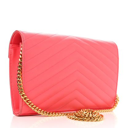 Saint Laurent Grain De Poudre Matelasse Chevron Monogram Chain Wallet Rose Clair 3 of 14