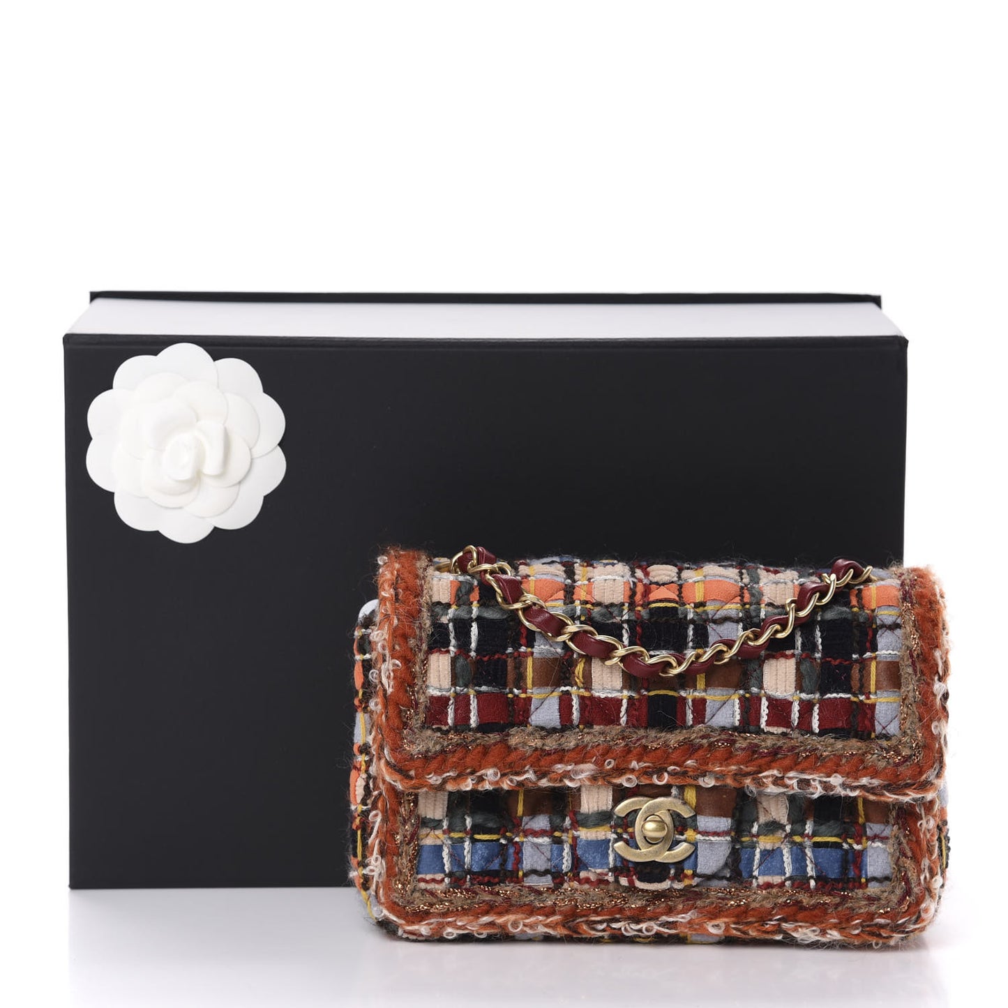 Tweed Quilted Mini Rectangular Flap Blue Orange Navy Beige