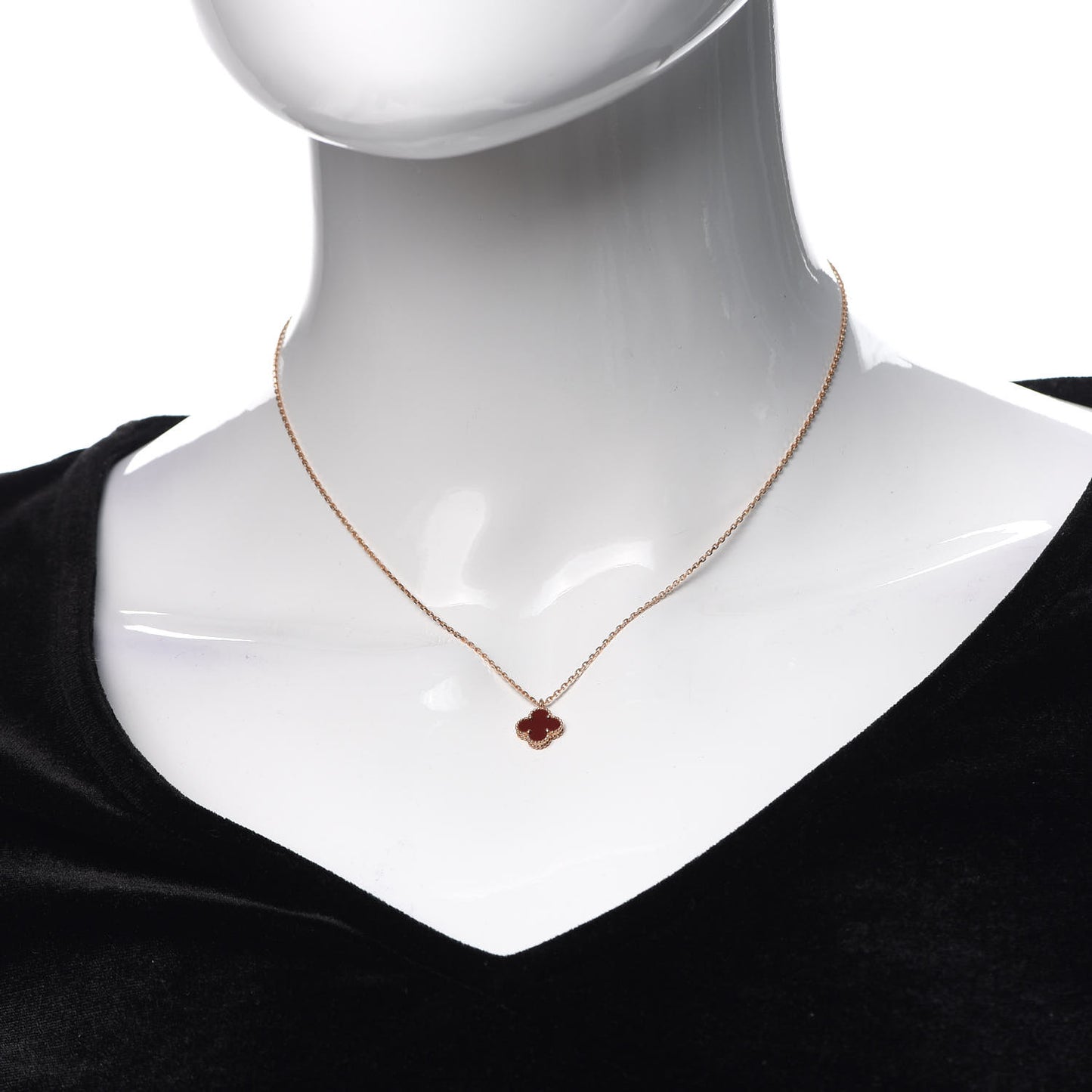 18K Rose Gold Carnelian Sweet Alhambra Pendant Necklace