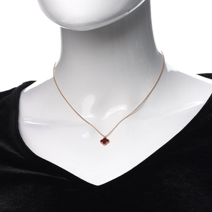 Van Cleef & Arpels 18K Rose Gold Carnelian Sweet Alhambra Pendant Necklace 2 of 8