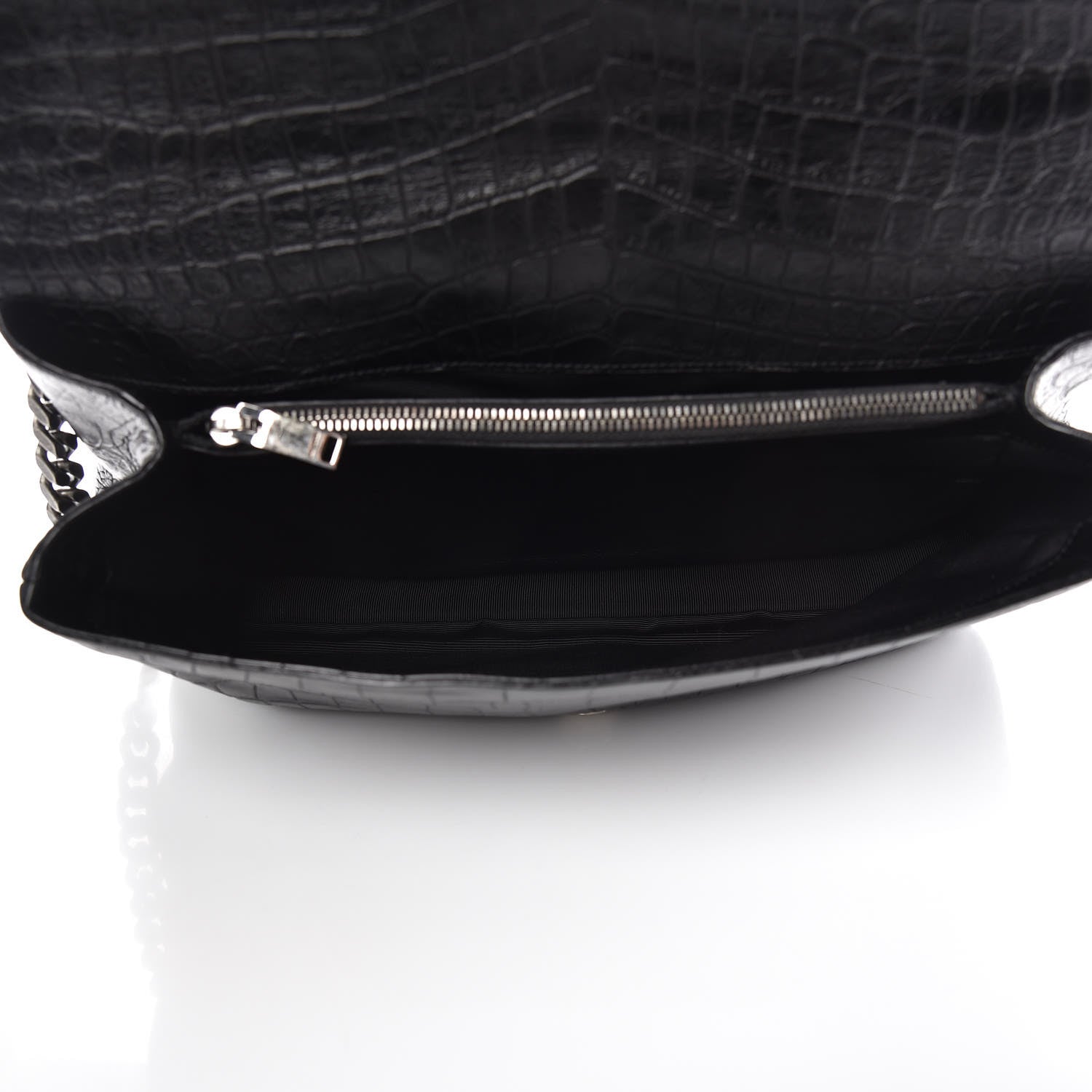Saint Laurent Calfskin Crocodile Embossed Monogram Large College Satchel Black 5 of 11