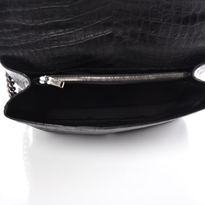 Saint Laurent Calfskin Crocodile Embossed Monogram Large College Satchel Black 5 of 11