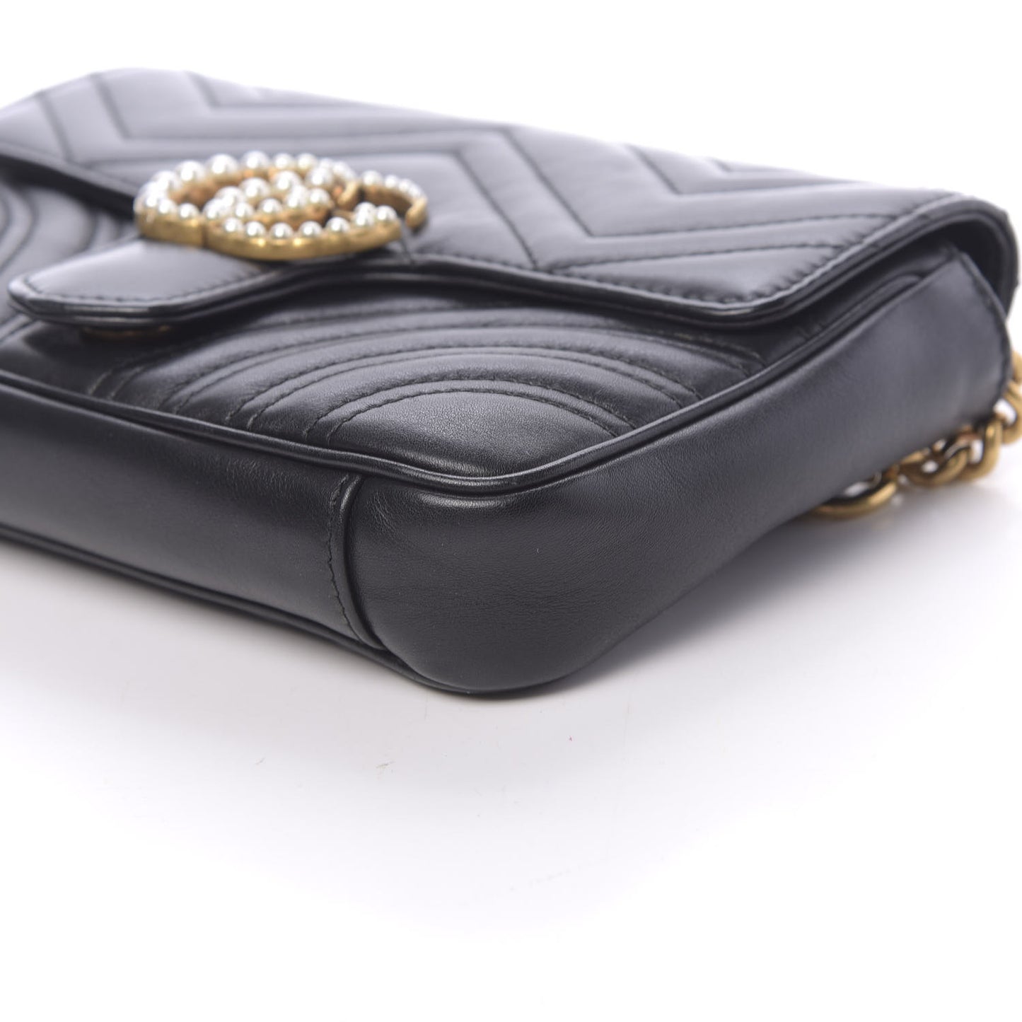 Calfskin Matelasse Pearly GG Marmont Chain Belt Bag Black