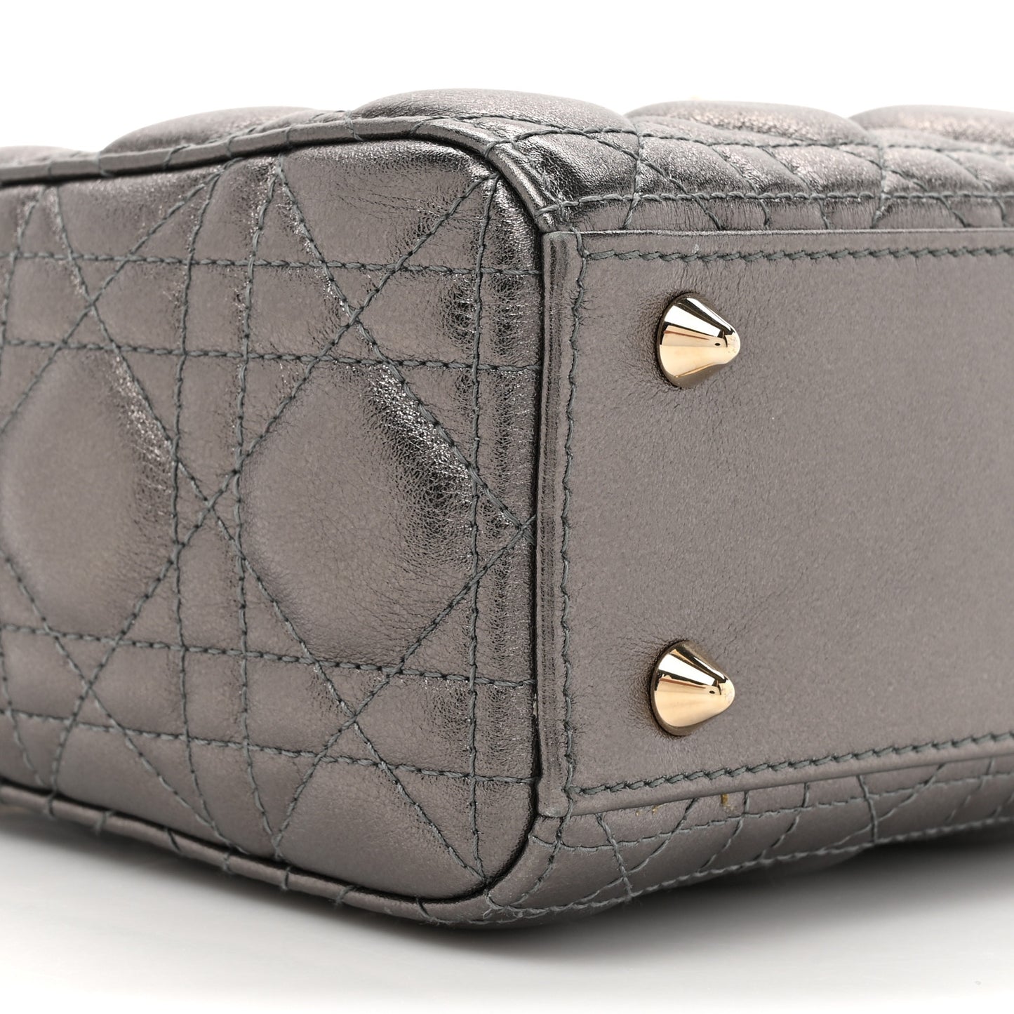 Lambskin Cannage Small My ABCDior Lady Dior Metallic Grey