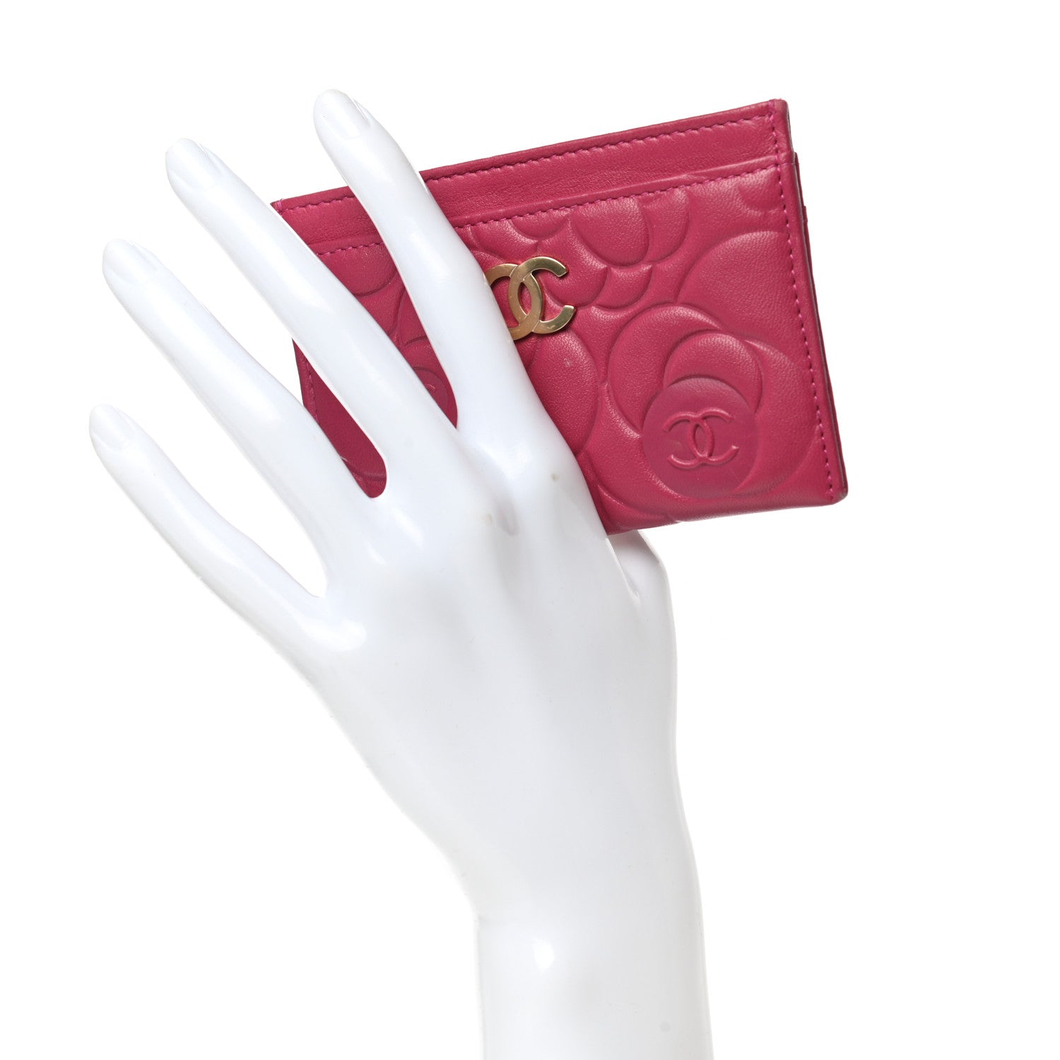 Chanel Lambskin Camellia Embossed Card Holder Fuchsia 2 of 13