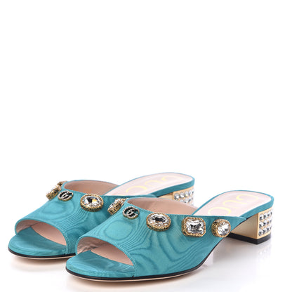 Gucci Moire Fabric Crystal Embellished Lyric Slide Sandals 36 TurquoIse 3 of 11
