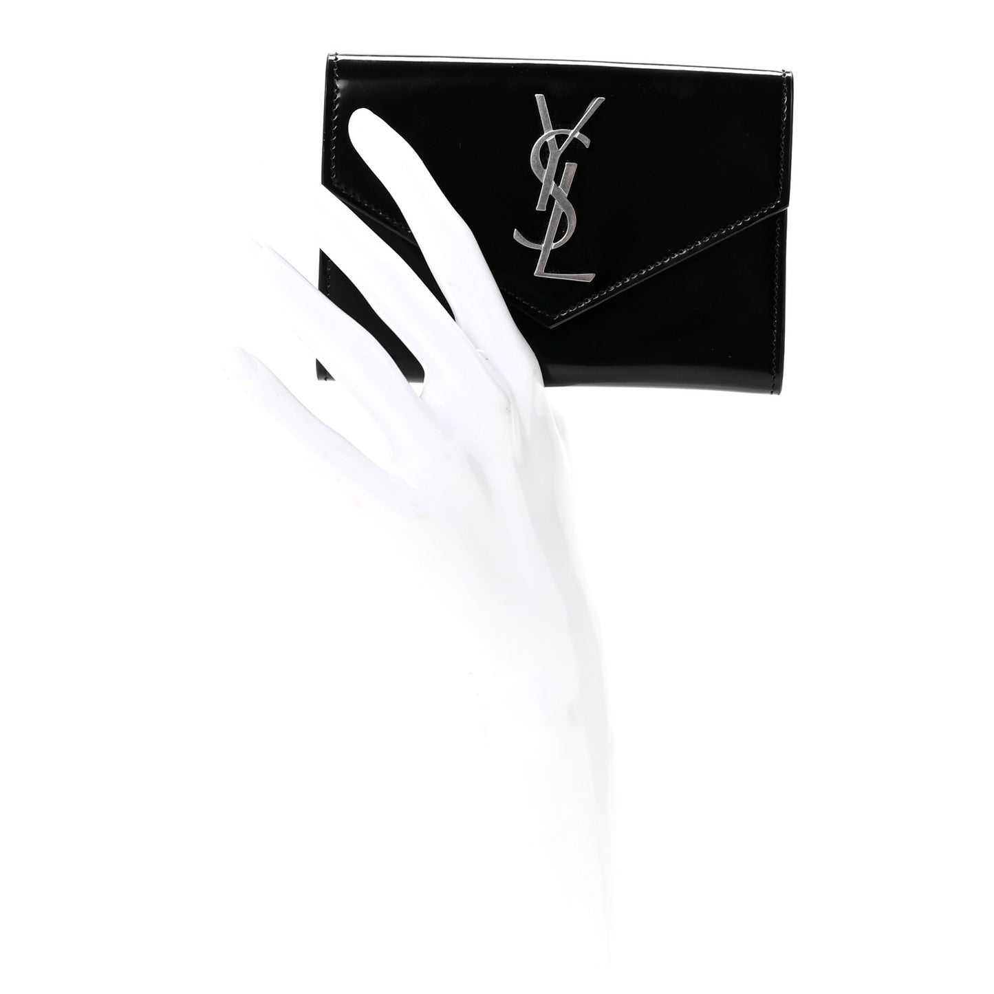 Patent Calfskin Small Monogram Envelope Wallet Black