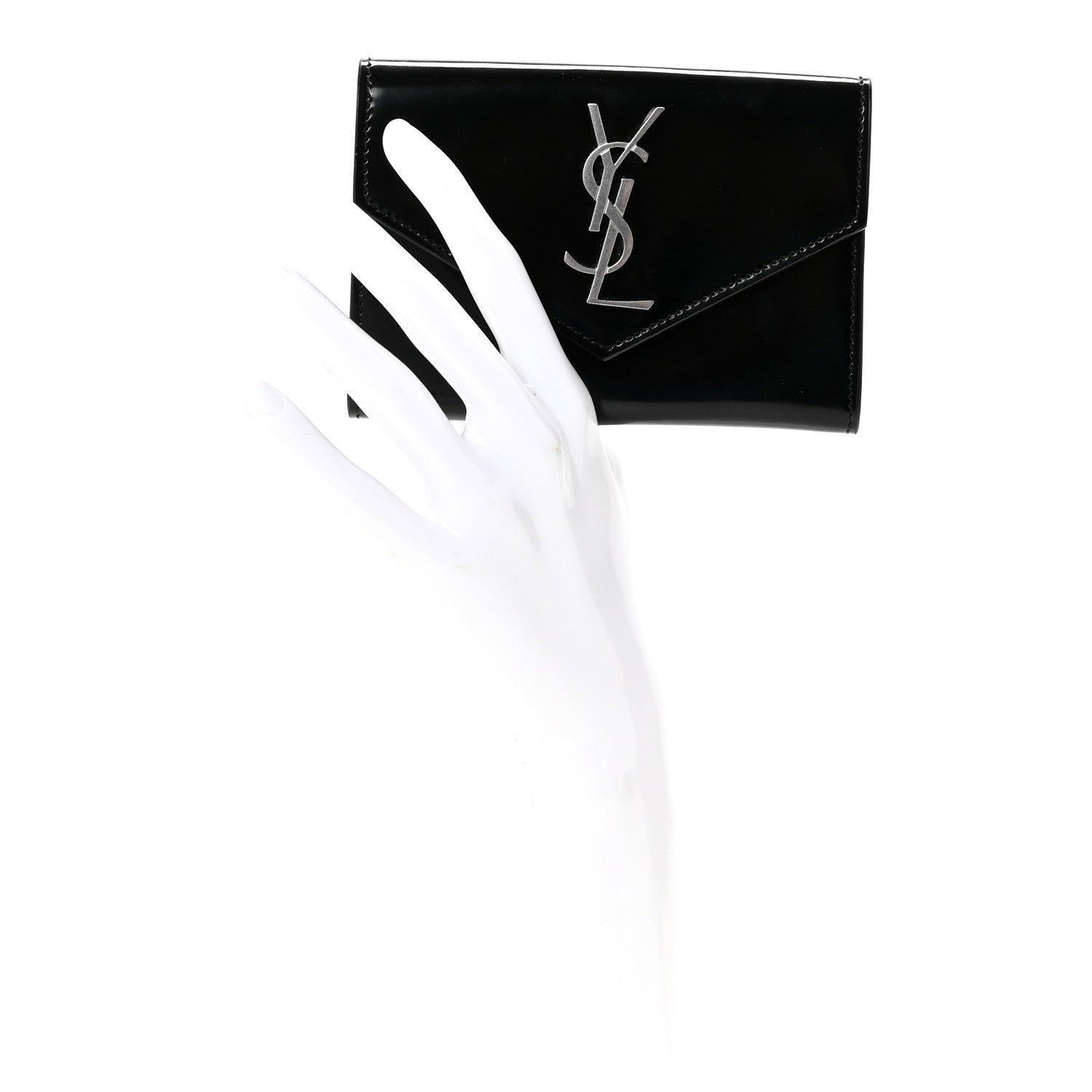 Saint Laurent Patent Calfskin Small Monogram Envelope Wallet Black 2 of 7