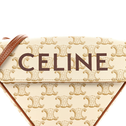 Celine Triomphe Canvas Triangle Crossbody Bag White Tan 5 of 9