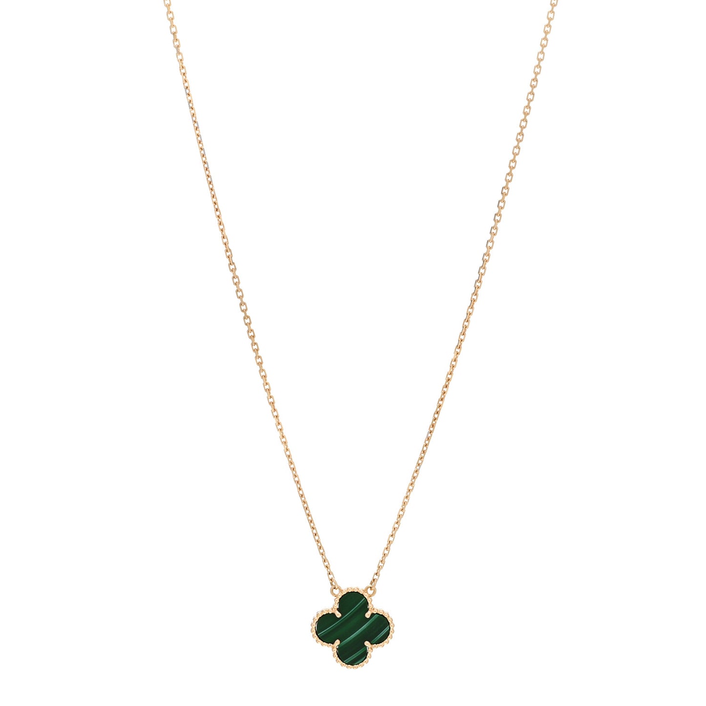 18K Yellow Gold Malachite Vintage Alhambra Pendant Necklace