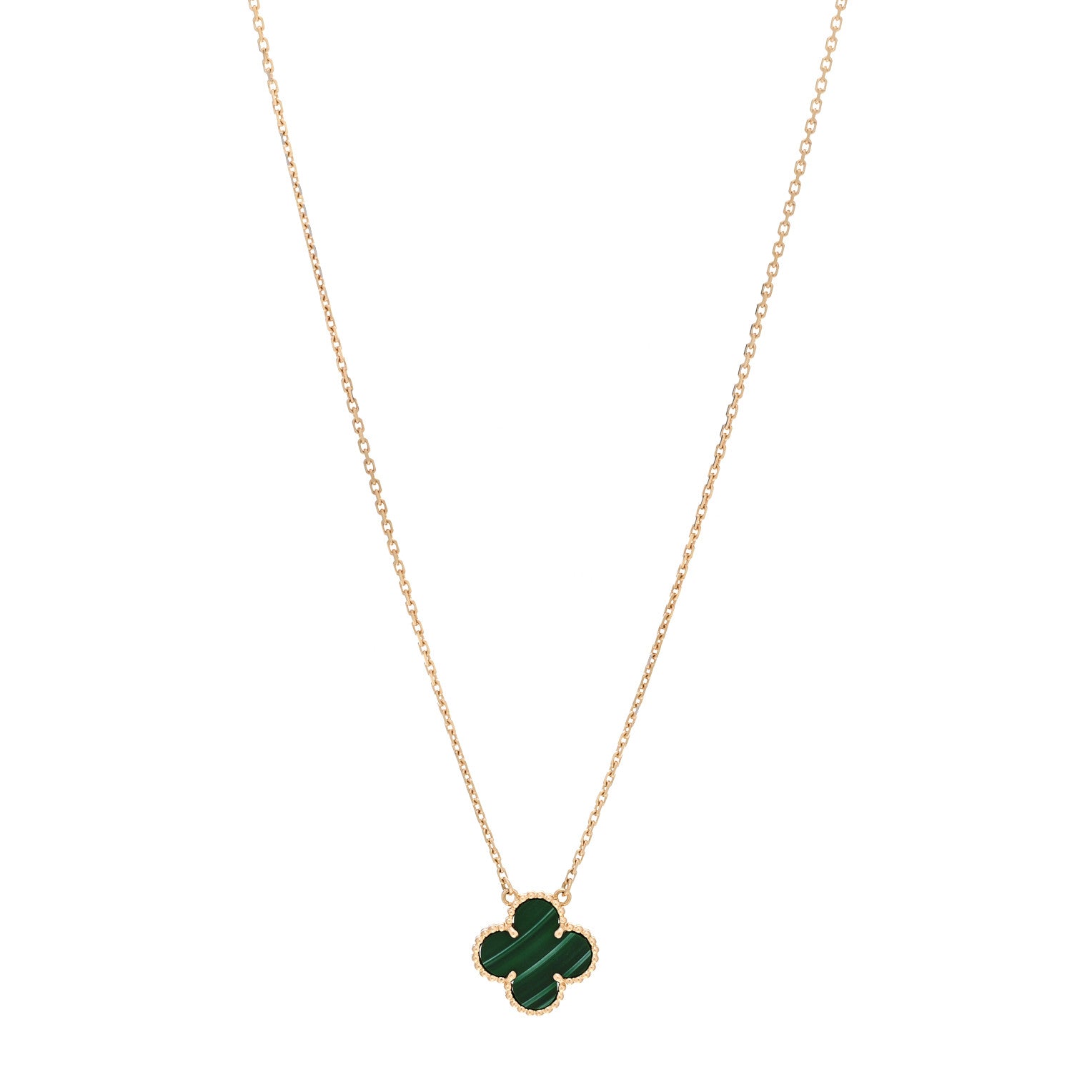 Van Cleef & Arpels 18K Yellow Gold Malachite Vintage Alhambra Pendant Necklace 1 of 6
