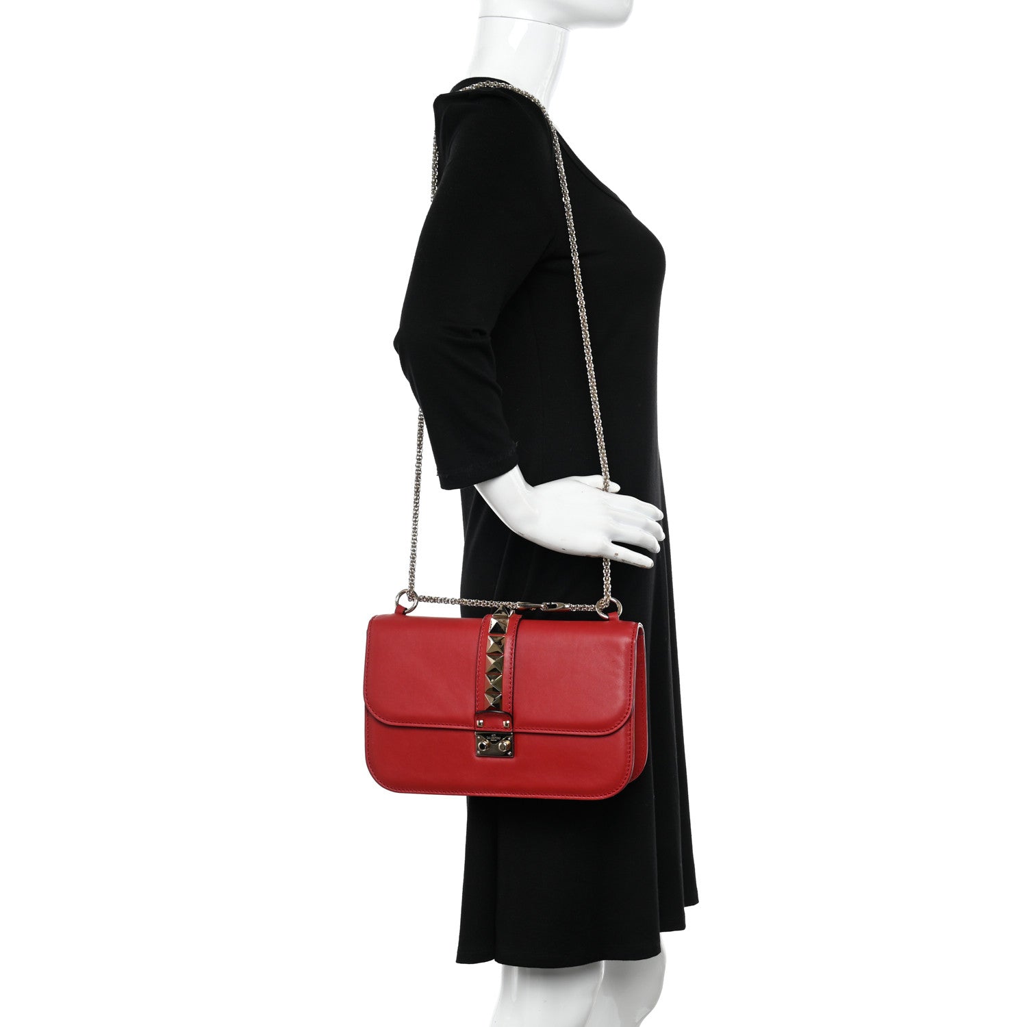 Valentino Garavani Vitello Medium Glam Lock Rockstud Flap Red 2 of 9