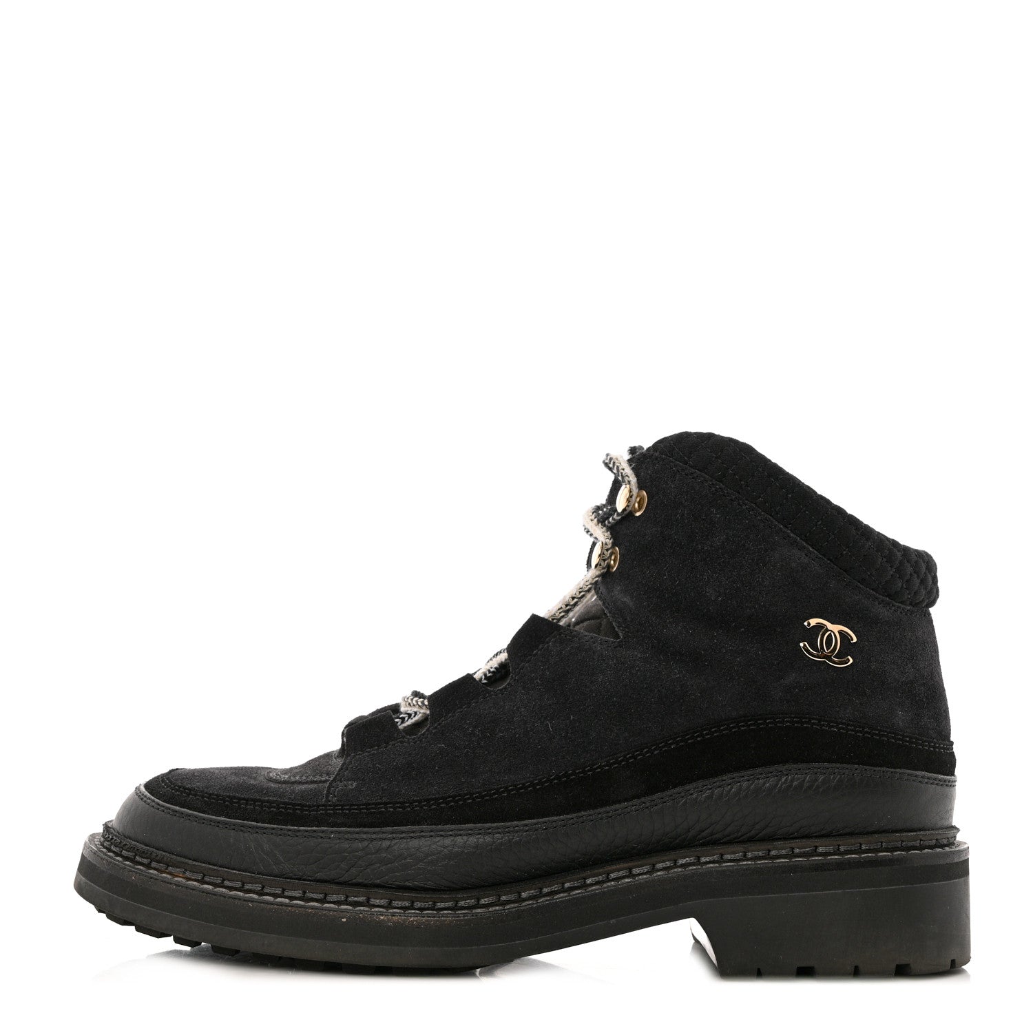 Chanel Suede Grained Calfskin CC Lace Up Boots 41 Black 1 of 12