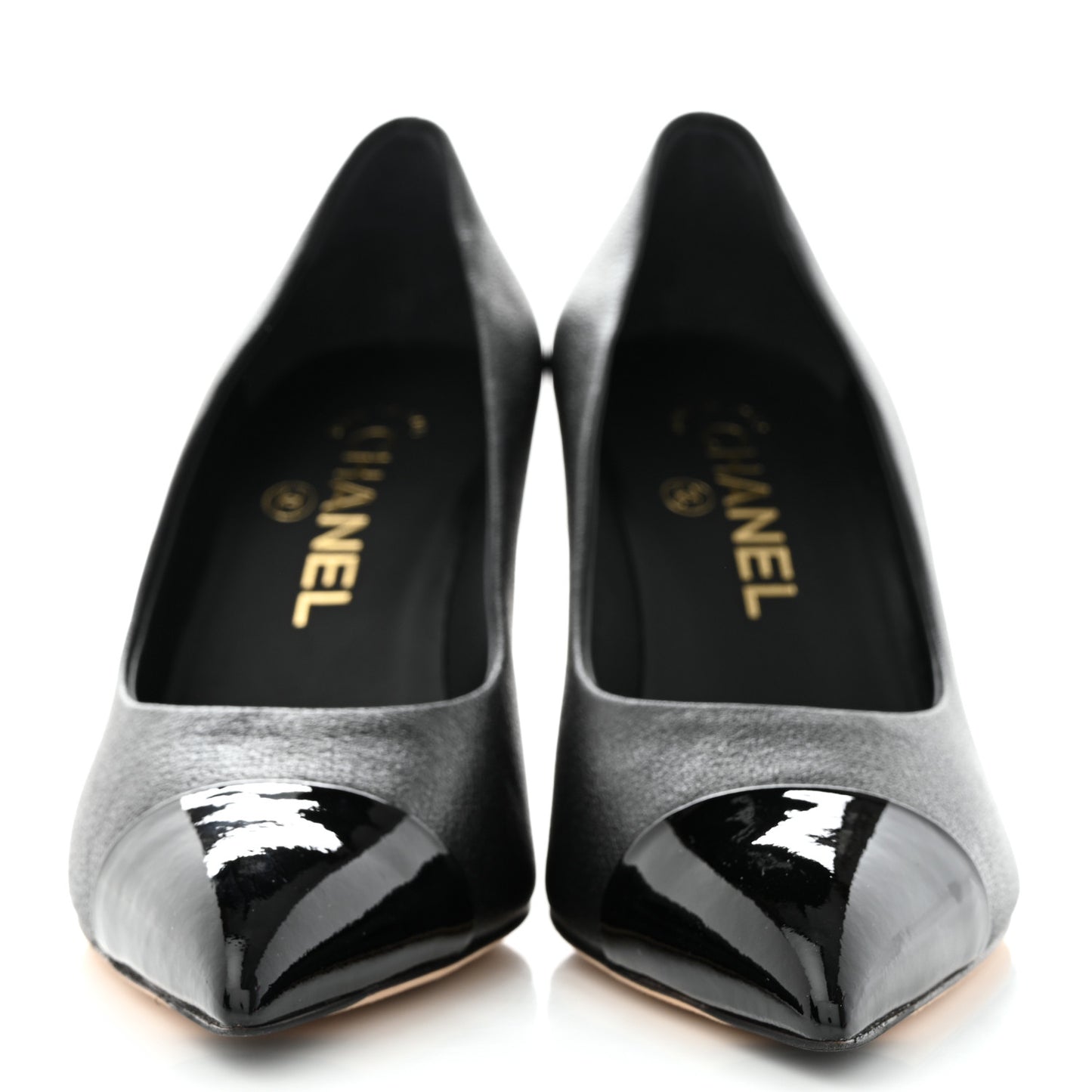 Goatskin Patent Calfskin Cap Toe CC Pearl Pumps 36.5 Black