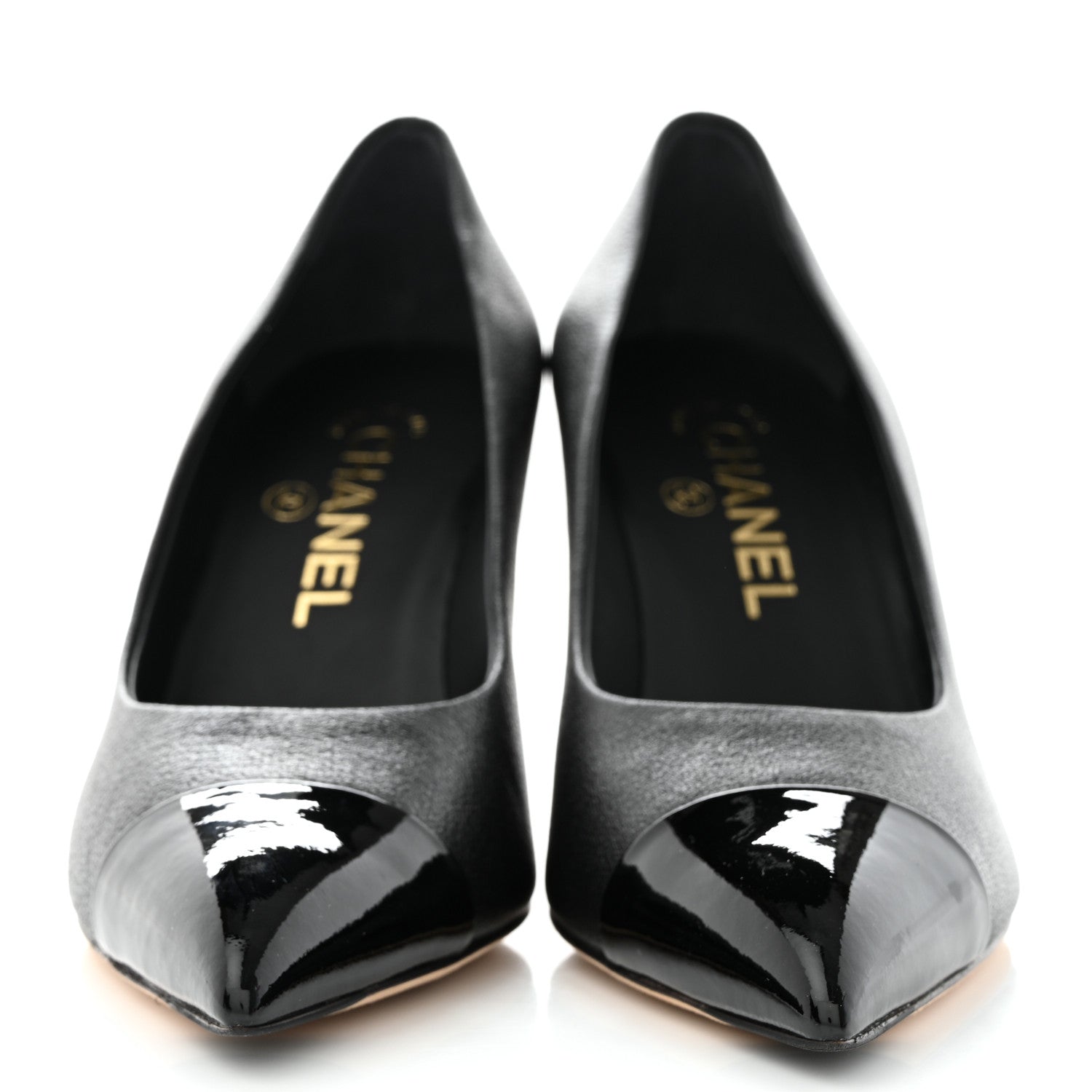 Chanel Goatskin Patent Calfskin Cap Toe CC Pearl Pumps 36.5 Black 2 of 10