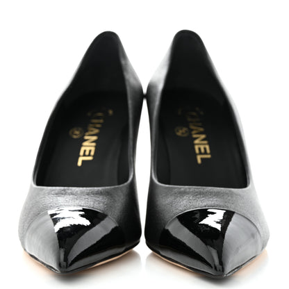 Chanel Goatskin Patent Calfskin Cap Toe CC Pearl Pumps 36.5 Black 2 of 10
