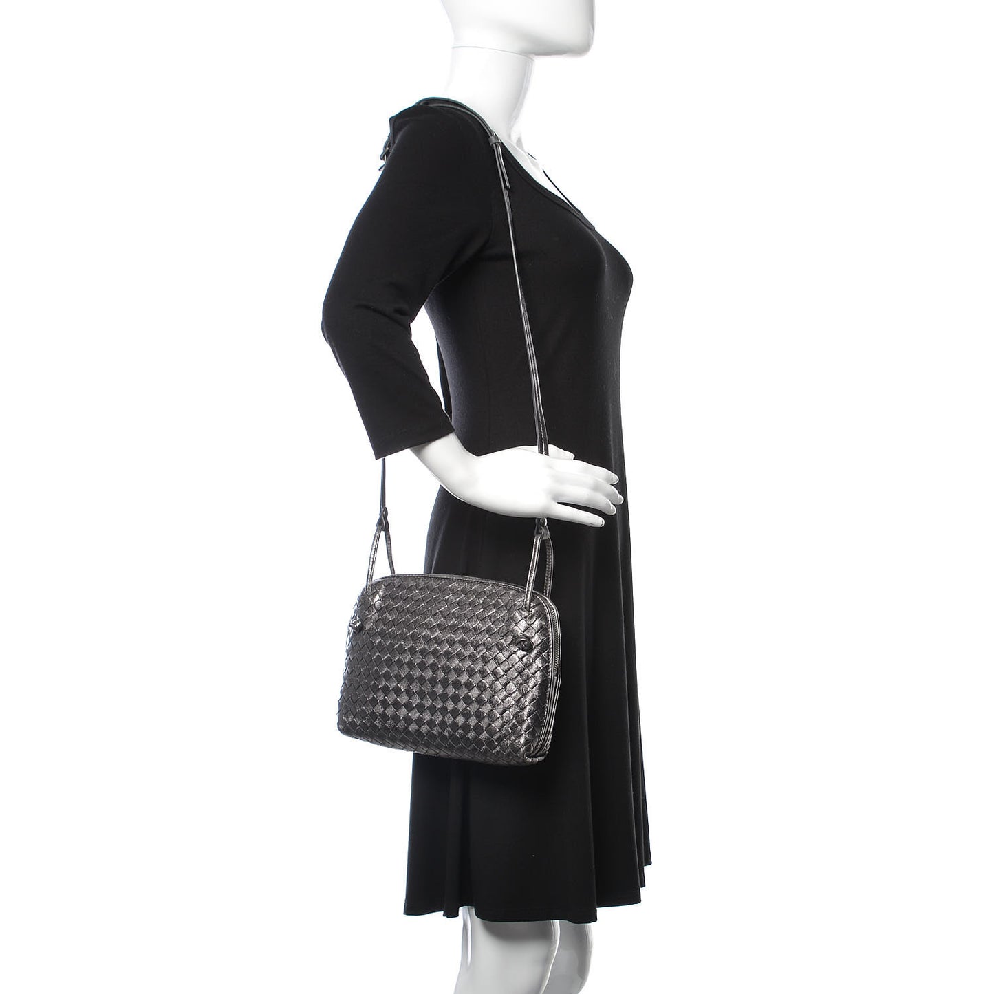 Metallic Grosgrain Intrecciato Pillow Crossbody Messenger Argento Ossidato