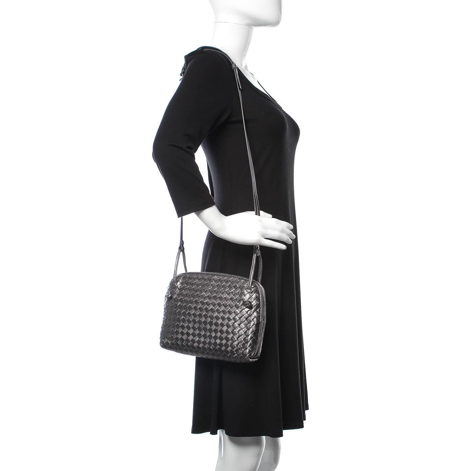 Bottega Veneta Metallic Grosgrain Intrecciato Pillow Crossbody Messenger Argento Ossidato 2 of 9