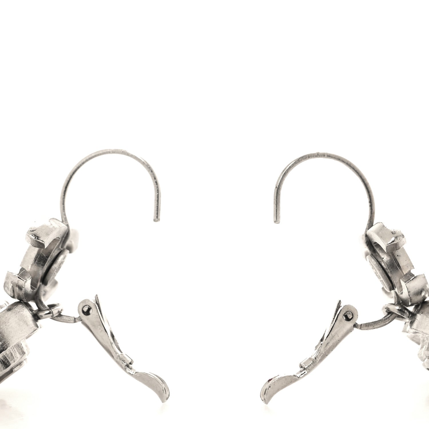 Chanel Crystal Heart CC Drop Earrings Silver 3 of 4