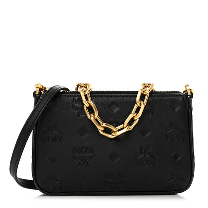 MCM Calfskin Monogram Mini Aren Pouch Black 1 of 9