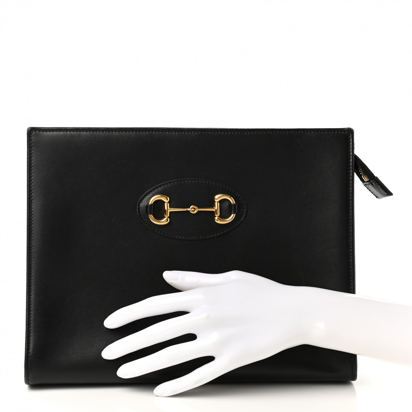 Textured Calfskin Horsebit 1955 Zip Pouch Black