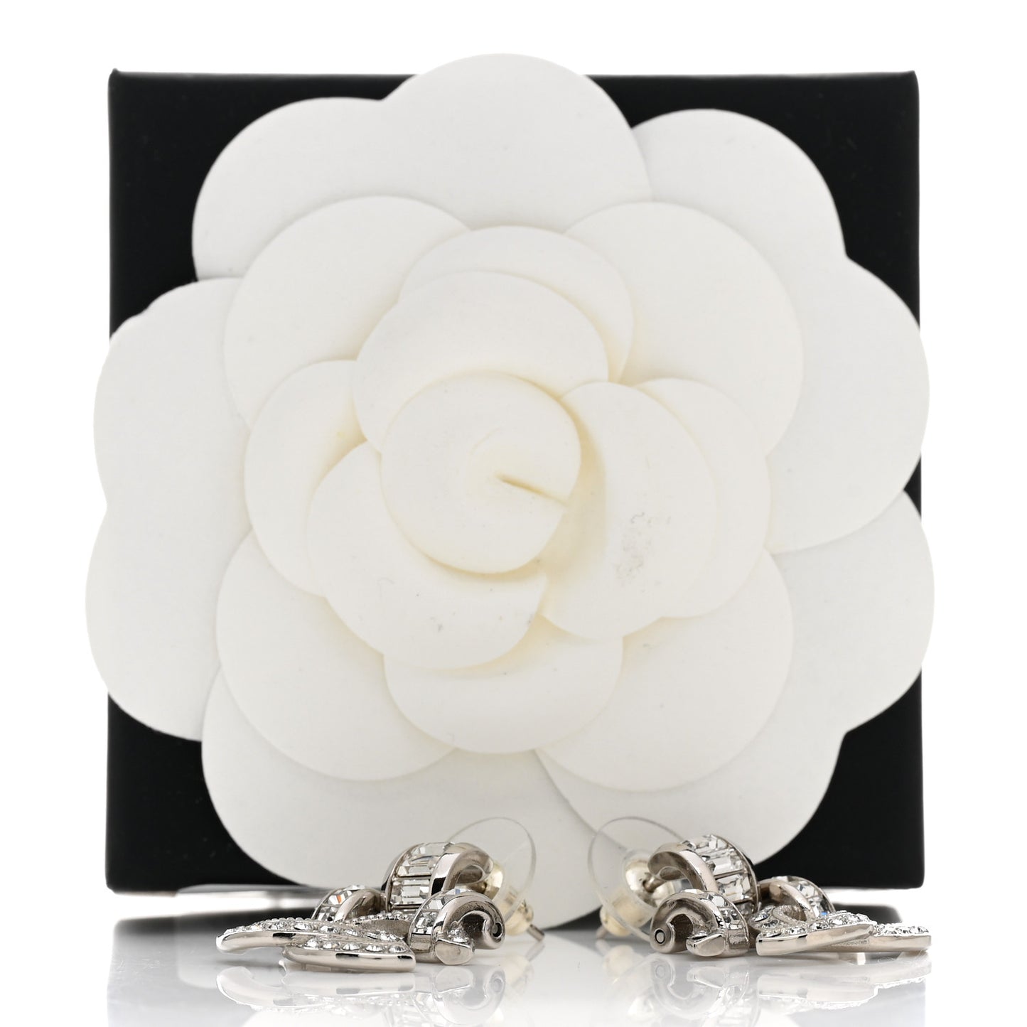 Crystal CC Drop Earrings Silver