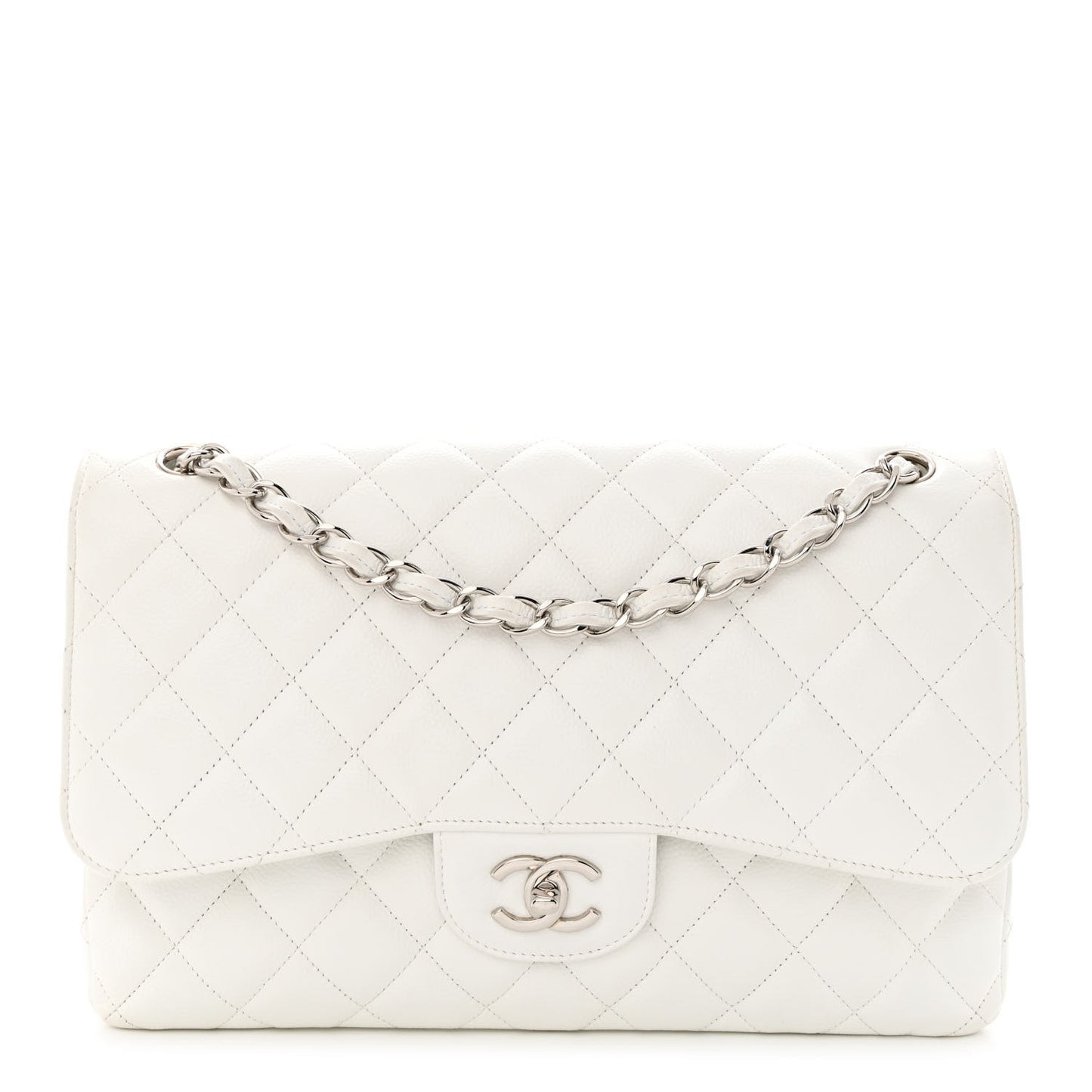 Caviar Quilted Jumbo Double Flap White