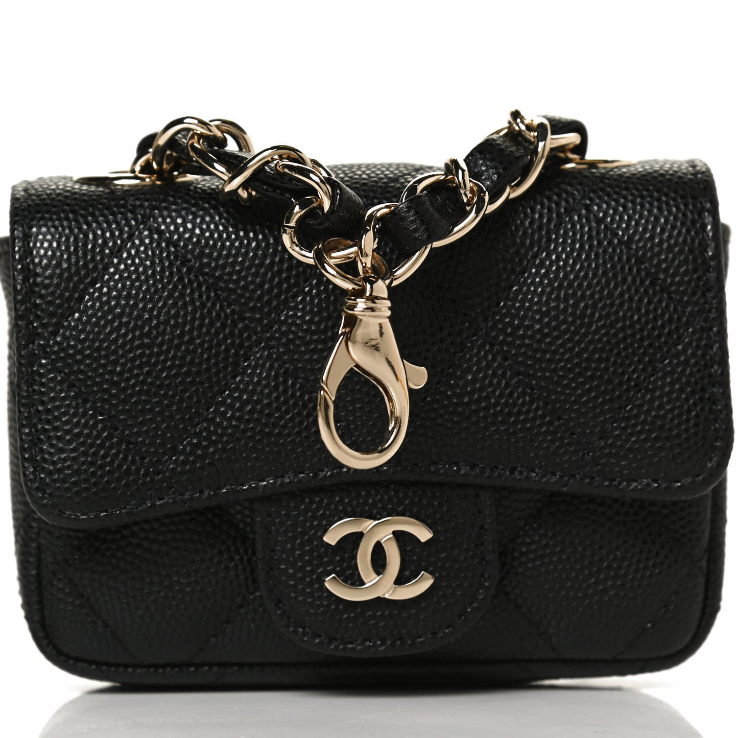 Caviar Quilted Mini Chain Belt Bag Black