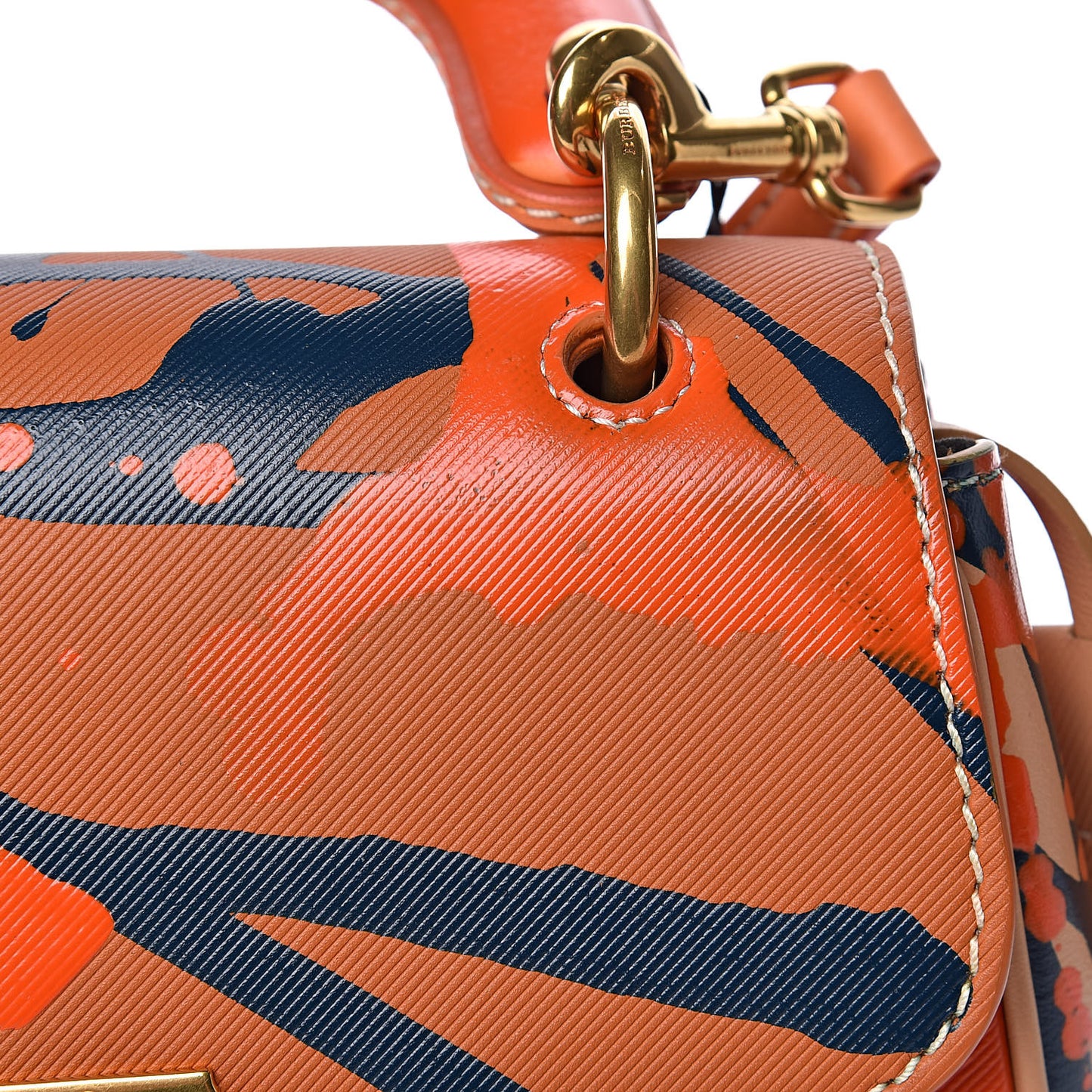 Trench Calfskin Splash Print Small DK88 Top Handle Bag Pale Clementine Burnt Sienna