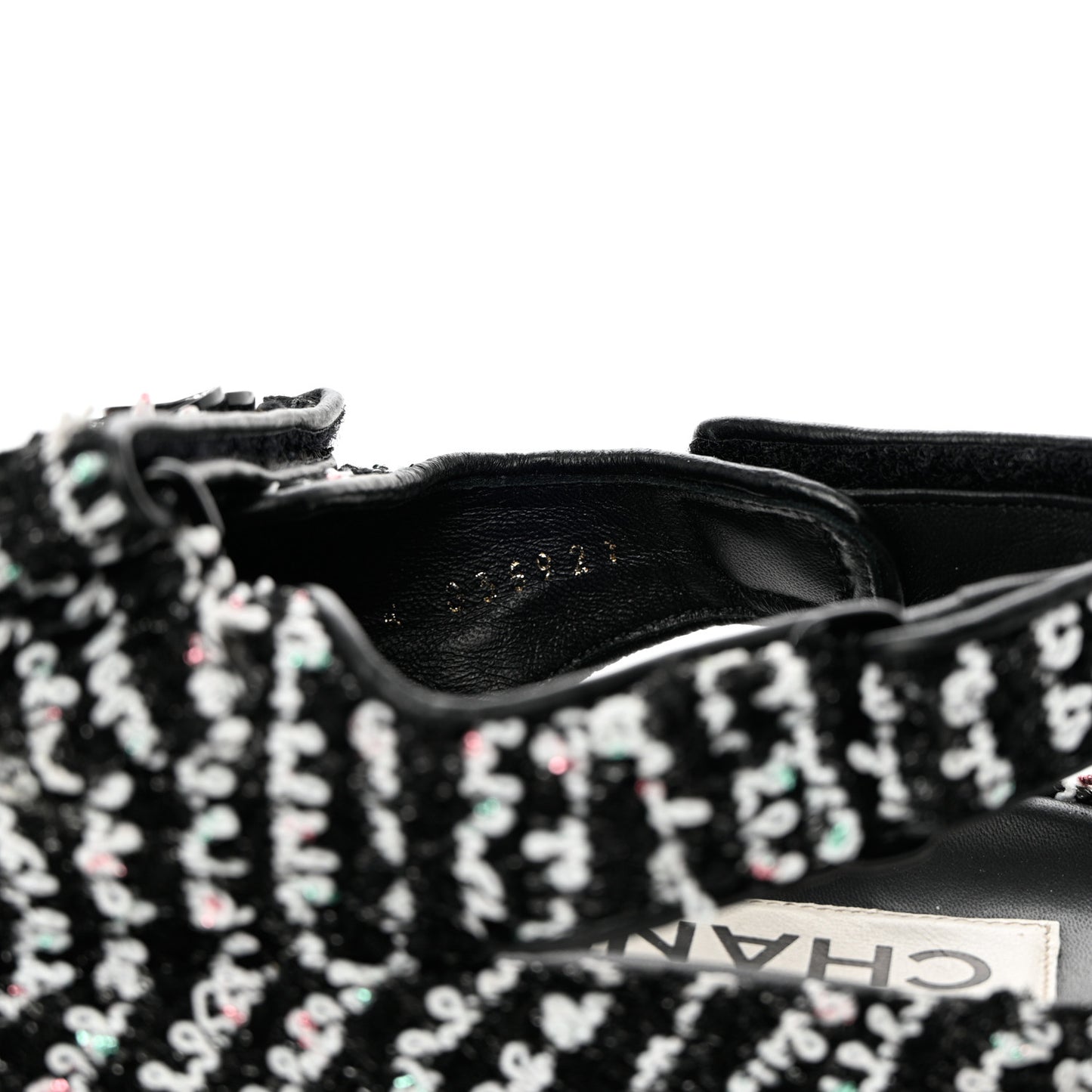 Tweed Lambskin Dad Sandals 37 Black White