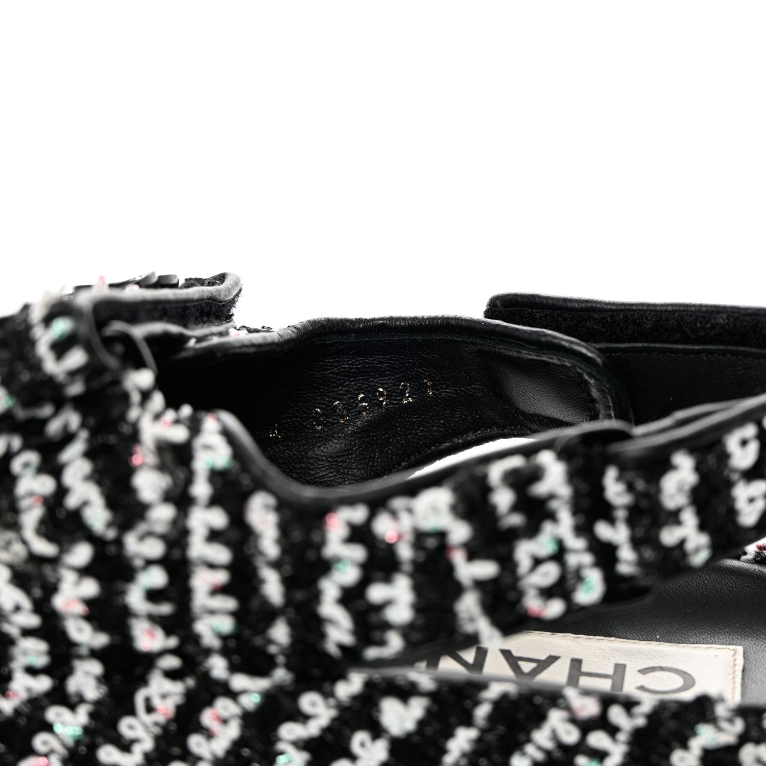 Chanel Tweed Lambskin Dad Sandals 37 Black White 6 of 8