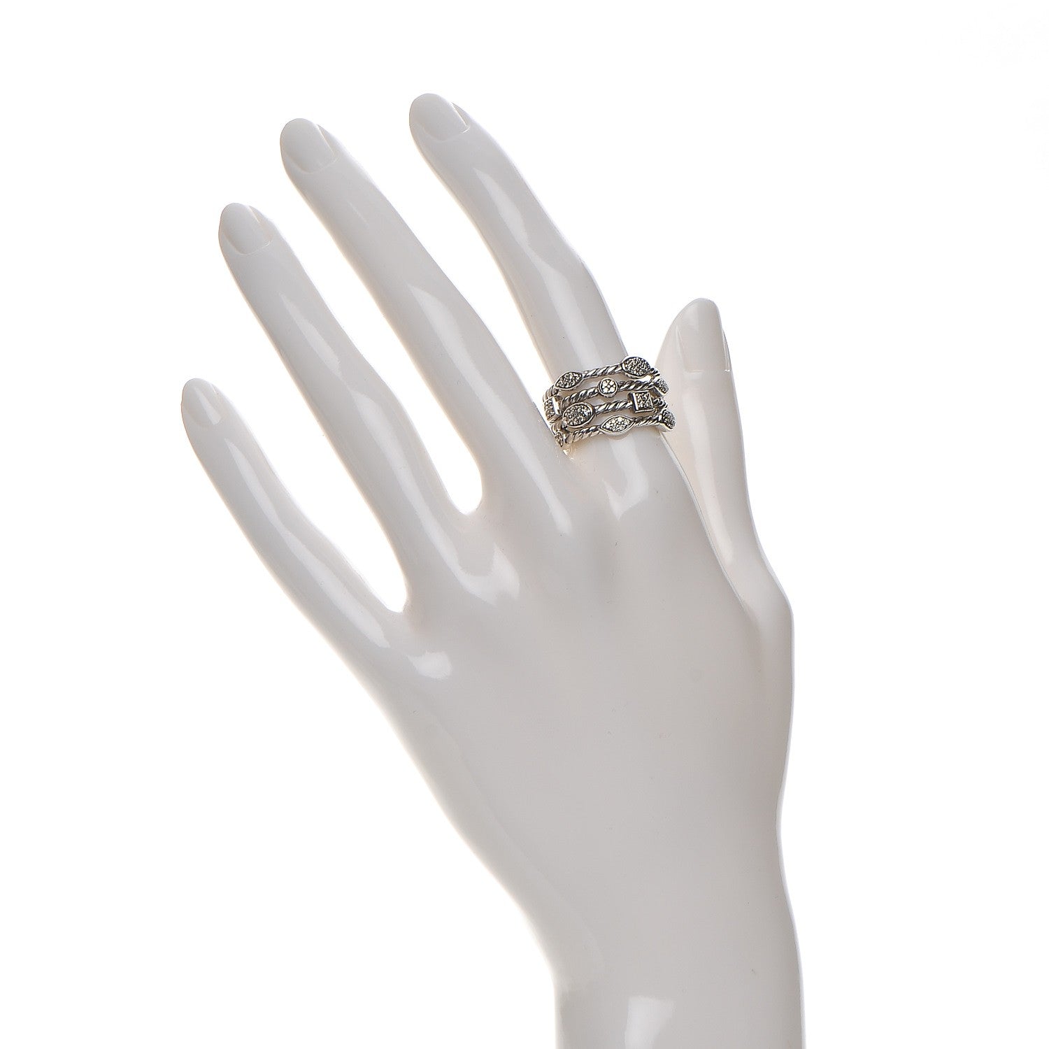 David Yurman Sterling Silver Diamond Confetti 4 Row Ring 57 8 2 of 5
