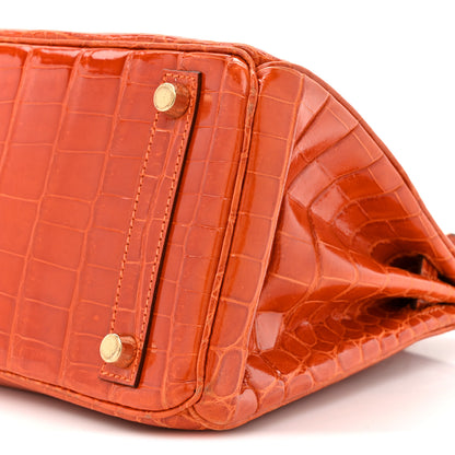 Hermes Shiny Niloticus Crocodile Birkin 25 Orange 9 of 19