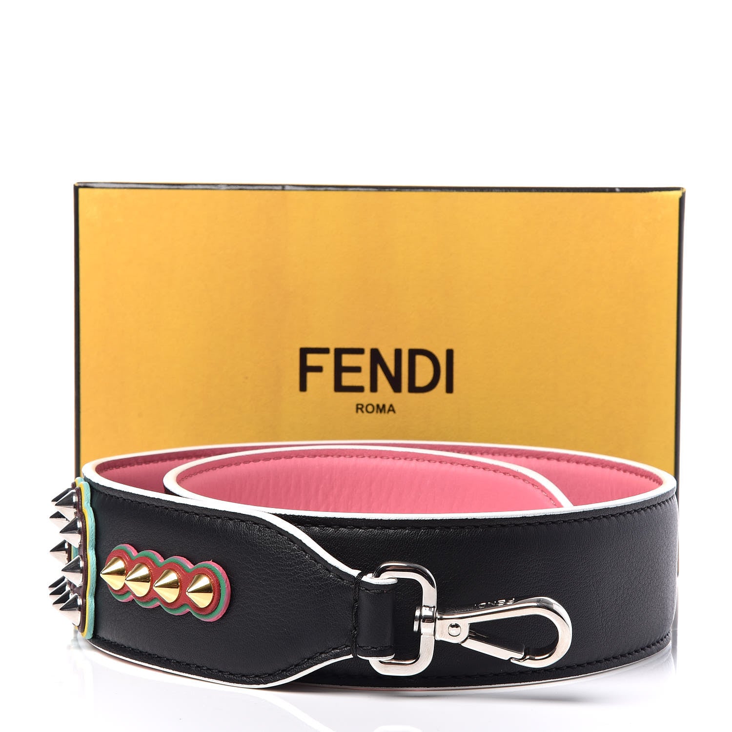 Fendi Vitello Dolce Fun Fair Metal Studded Strap You Black Multicolor 8 of 8