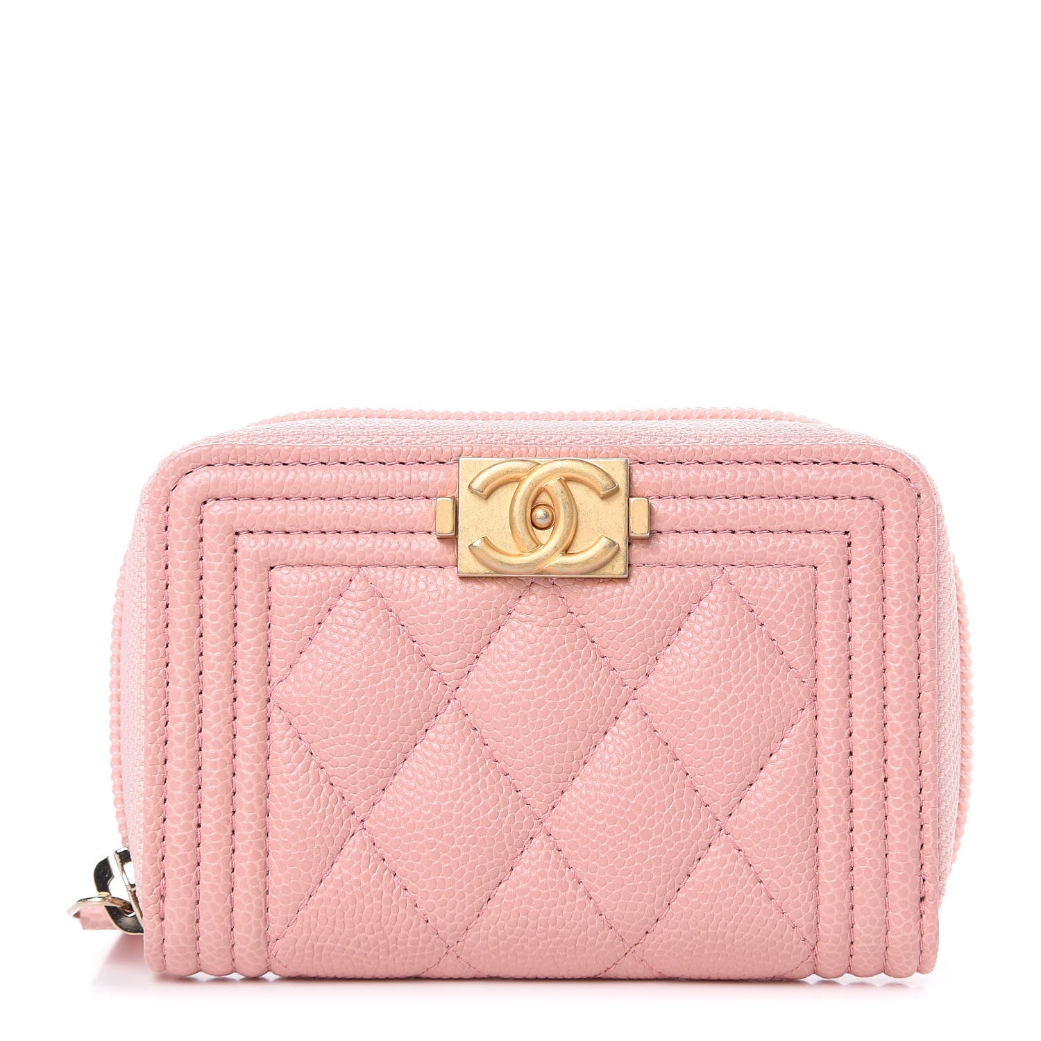 Chanel Caviar Quilted Boy Zip Around Coin Purse Wallet Light Pink 1 of 8