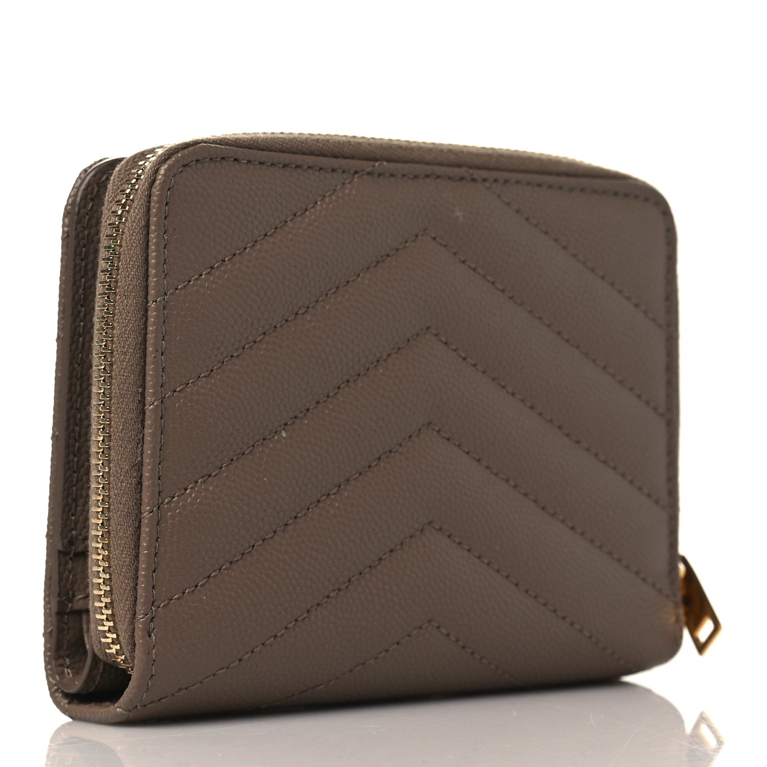 Saint Laurent Grain De Poudre Matelasse Chevron Monogram Compact Bi-Fold Wallet Taupe 3 of 7