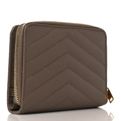 Saint Laurent Grain De Poudre Matelasse Chevron Monogram Compact Bi-Fold Wallet Taupe 3 of 7