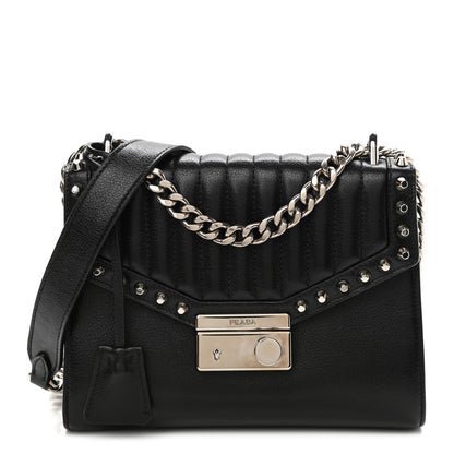 Prada Glace Calfskin Studded Sound Flap Crossbody Shoulder Bag Black 1 of 10