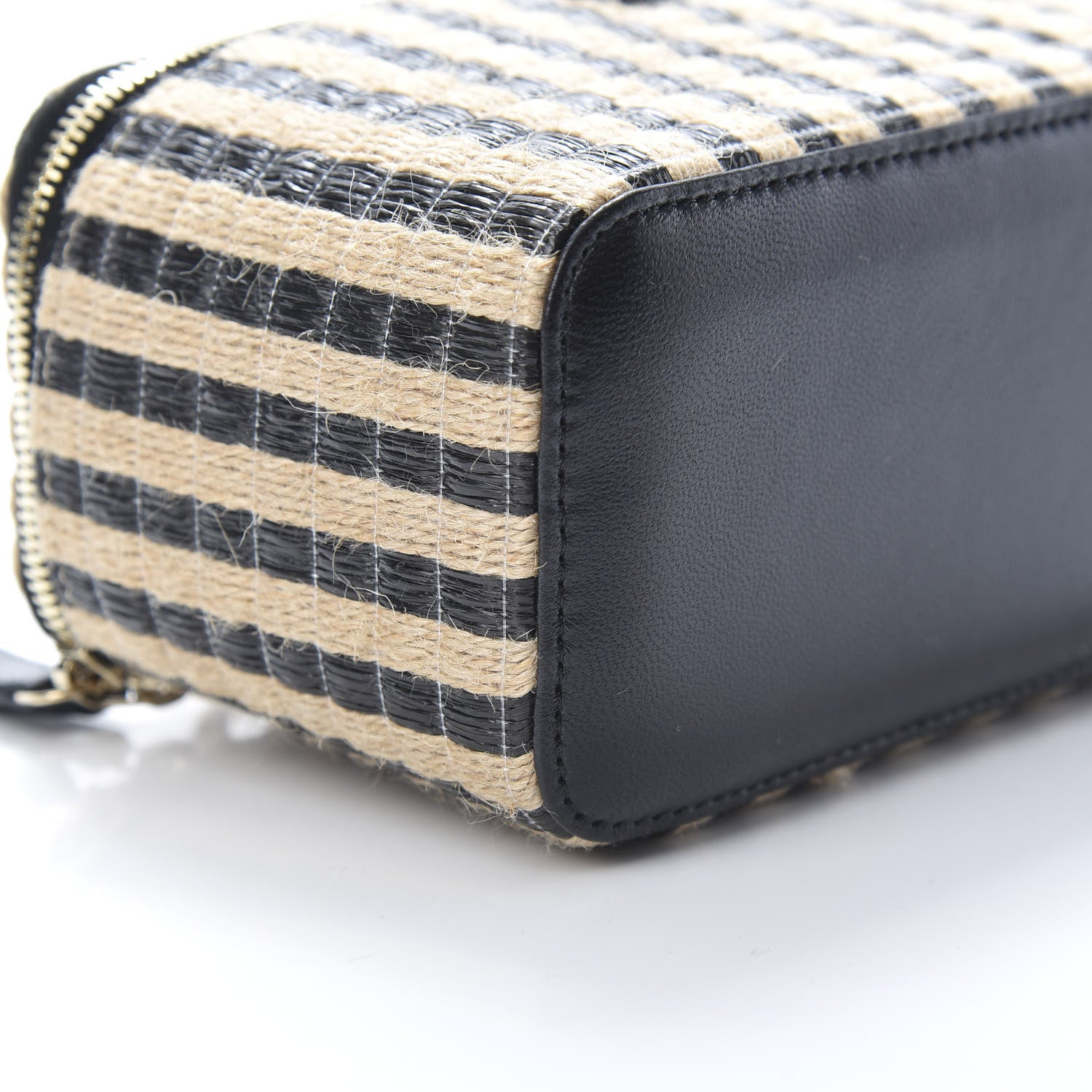 Chanel Raffia Jute Striped Small Vanity Case With Chain Black Beige 9 of 11