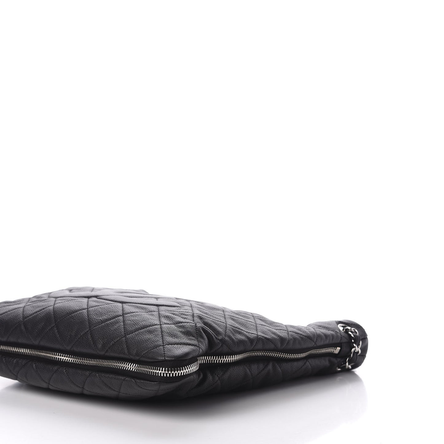 Caviar Quilted Expandable Zip Shoulder Bag Black
