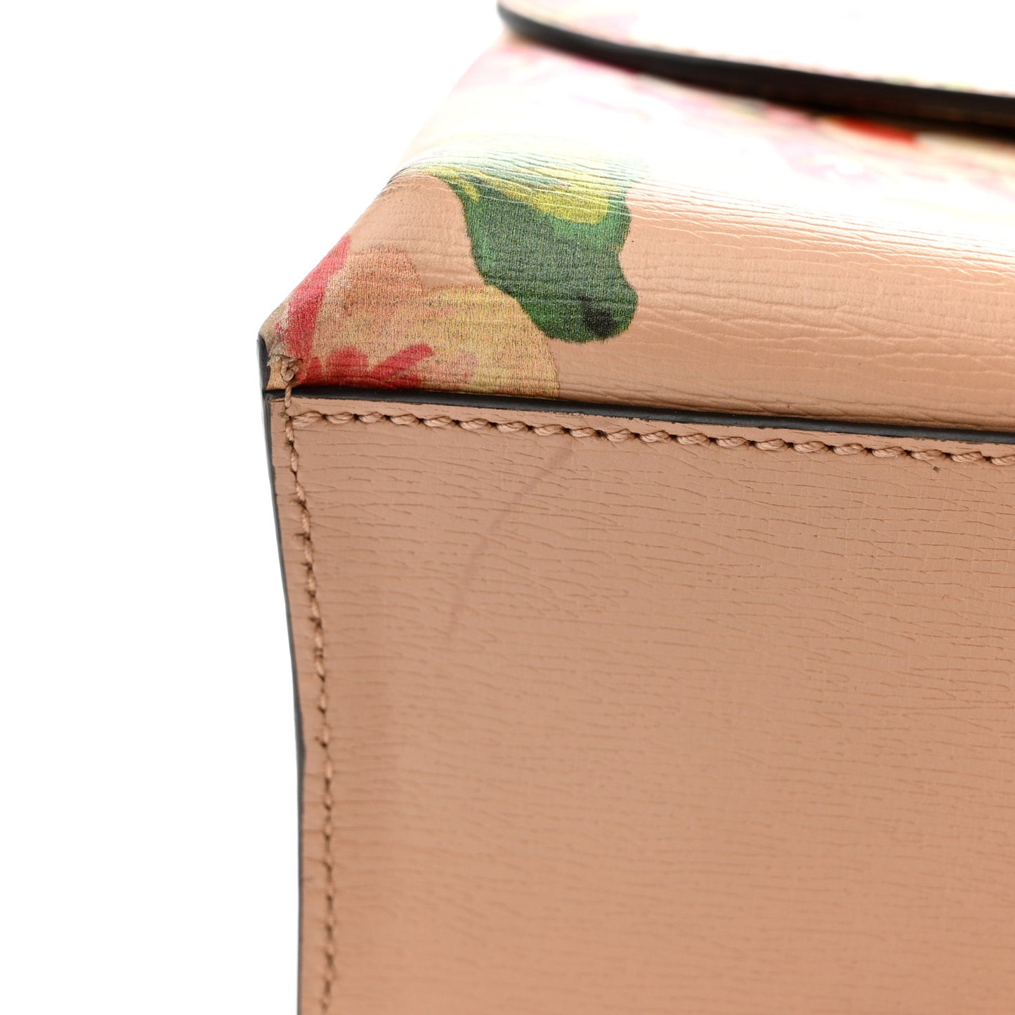 Shangai Calfskin Blooms Print Small Bamboo Daily Top Handle Bag Pink Apricot Multicolor