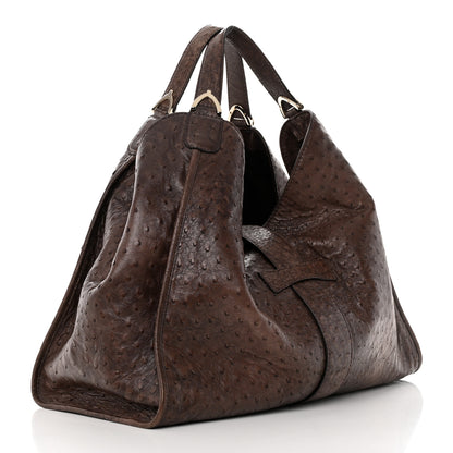 Gucci Ostrich Large Soft Stirrup Shoulder Bag Brown 3 of 17