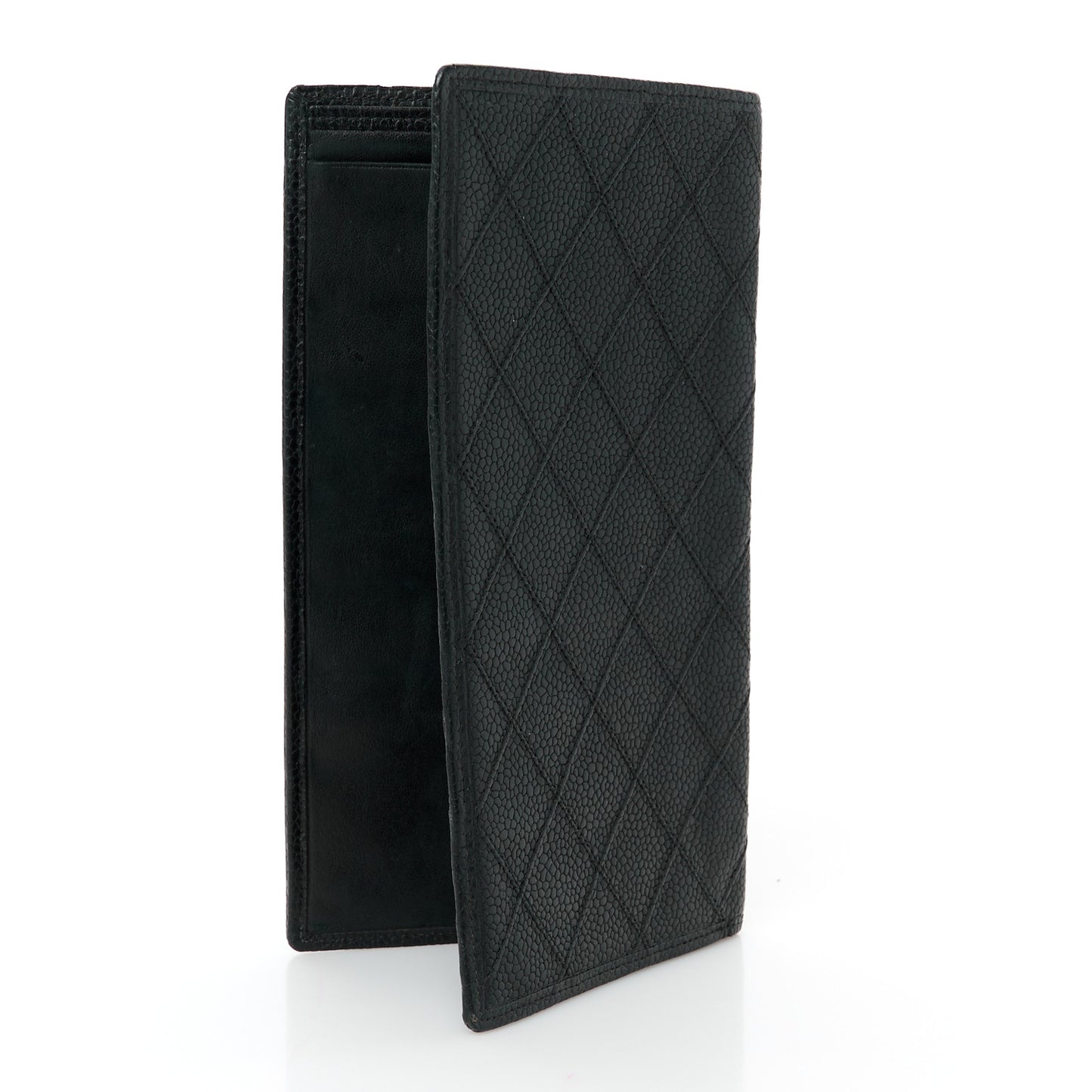Caviar Diamond Stitched Check Book Wallet Black