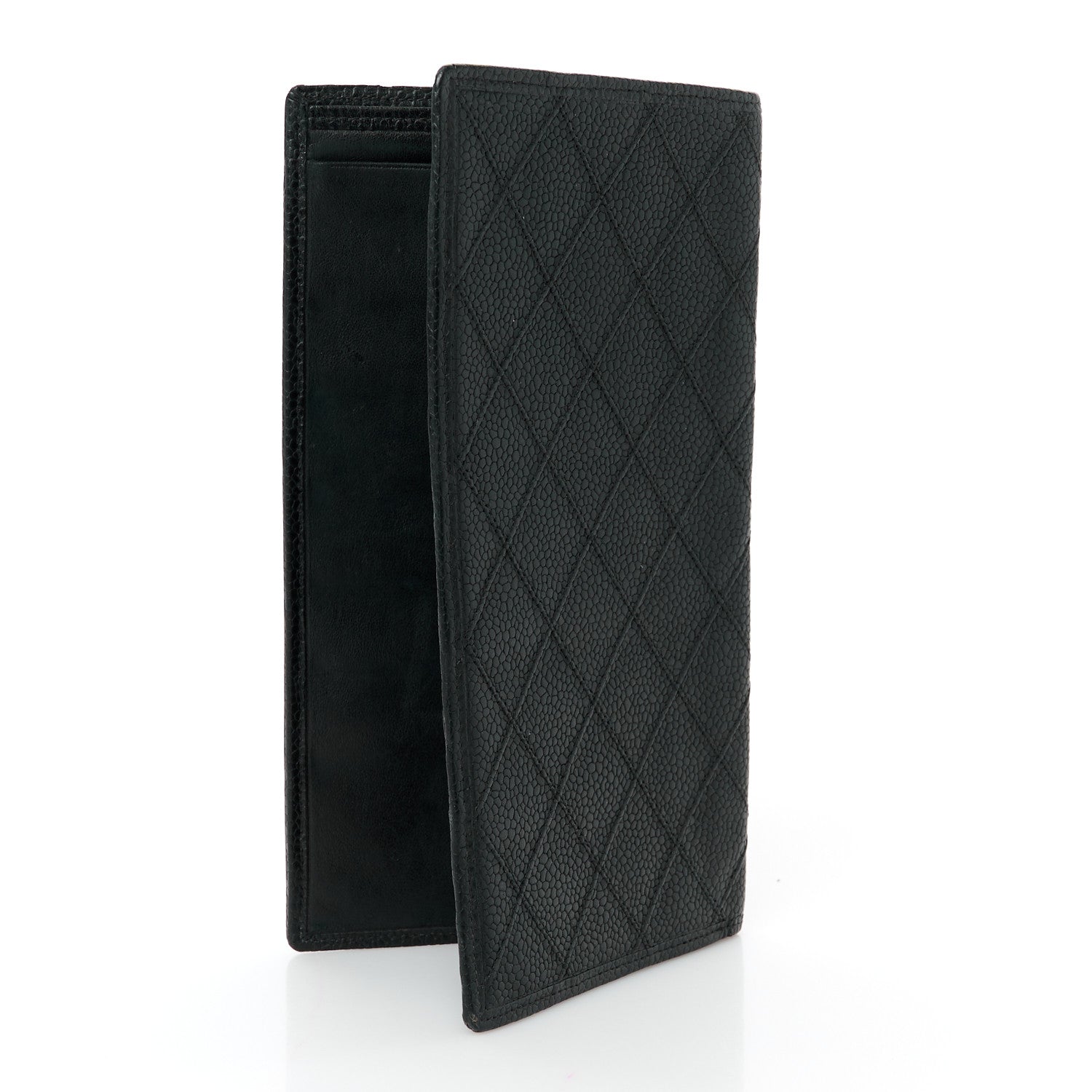 Chanel Caviar Diamond Stitched Check Book Wallet Black 3 of 10