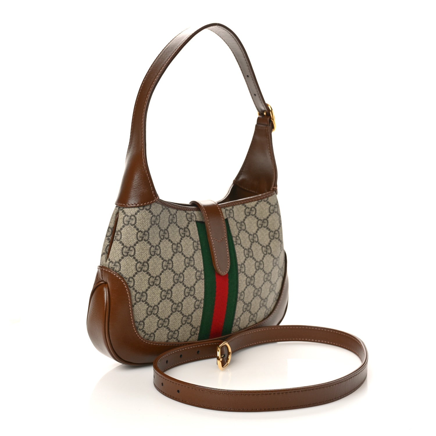 Gucci GG Supreme Monogram Azalea Calfskin Web Small Jackie 1961 Hobo Beige Ebony Brown Sugar 2 of 10