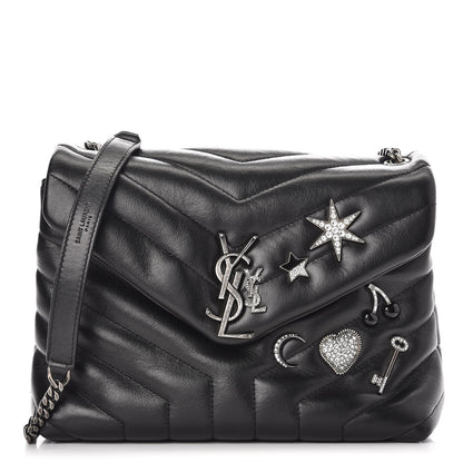 Saint Laurent Calfskin Y Quilted Monogram Small Charm Loulou Chain Satchel Black 1 of 9