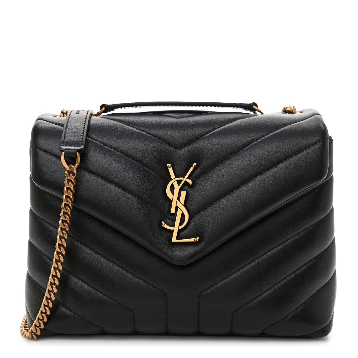 Saint Laurent Calfskin Y Quilted Monogram Small Loulou Chain Satchel Black 1 of 9